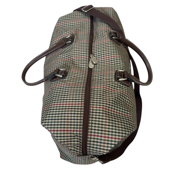 Diane von Furstenberg Large Plaid Weekender Tote Bag 20" Brown Green Red - Picture 6 of 13